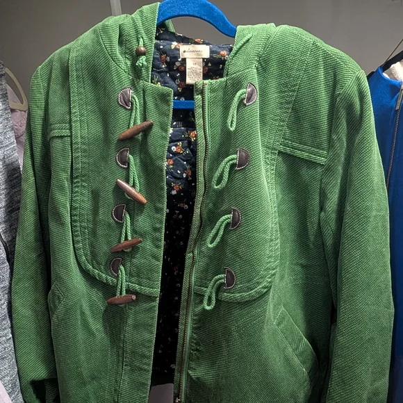 Elevenses Green Corduroy Jacket Size 12 with Floral Interior - Picture 1 of 4